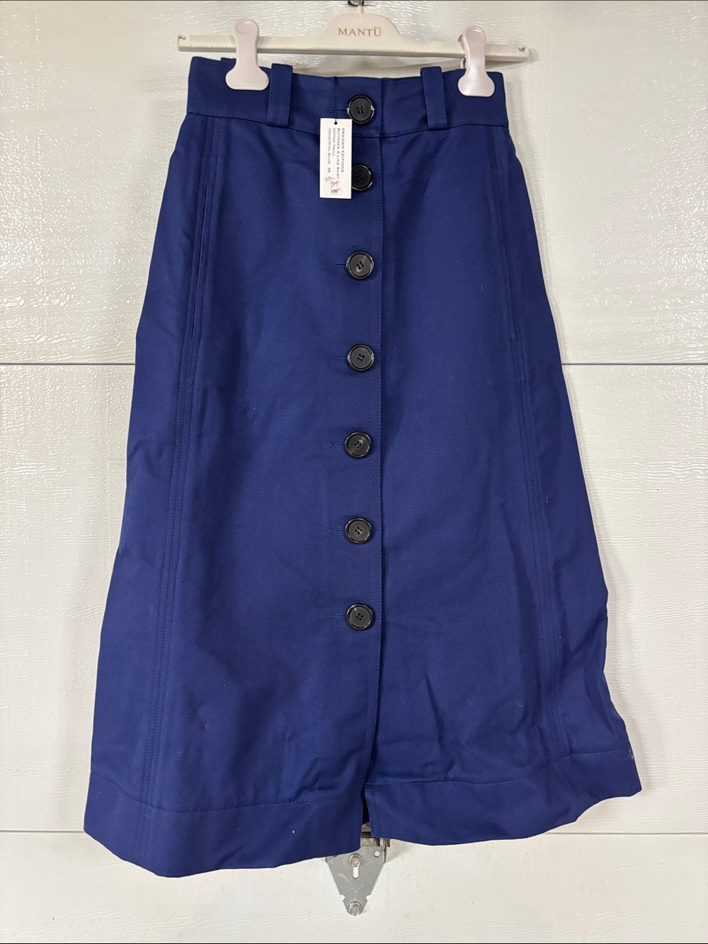 Button-Front Midi Skirt in Navy